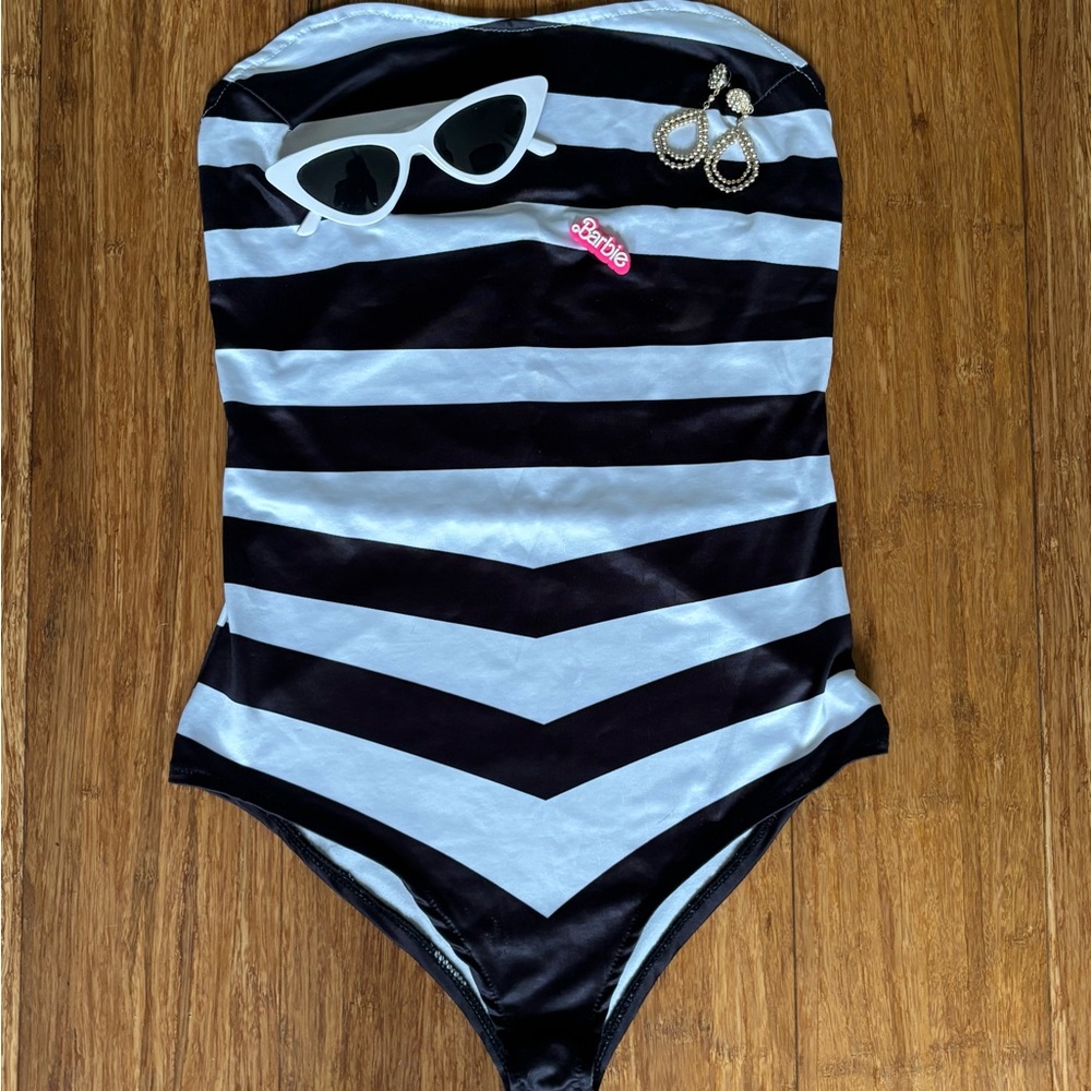 Women’s Barbie One Piece with Black and White Stripes